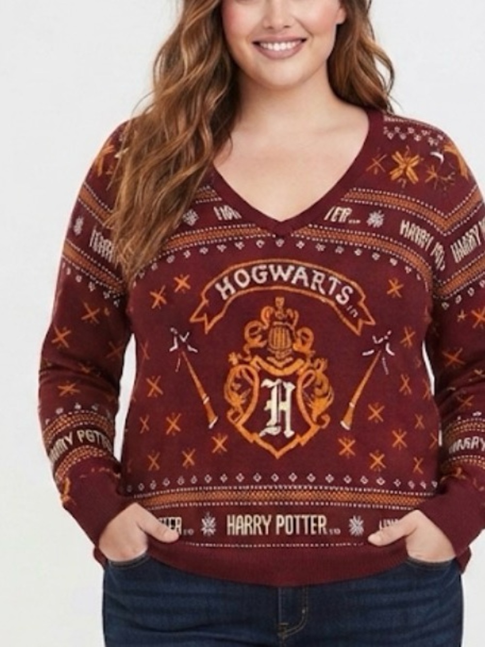 Torrid Harry Potter Hogwarts Fair Isle Phoenix Sweater Maroon Orange Size 2X